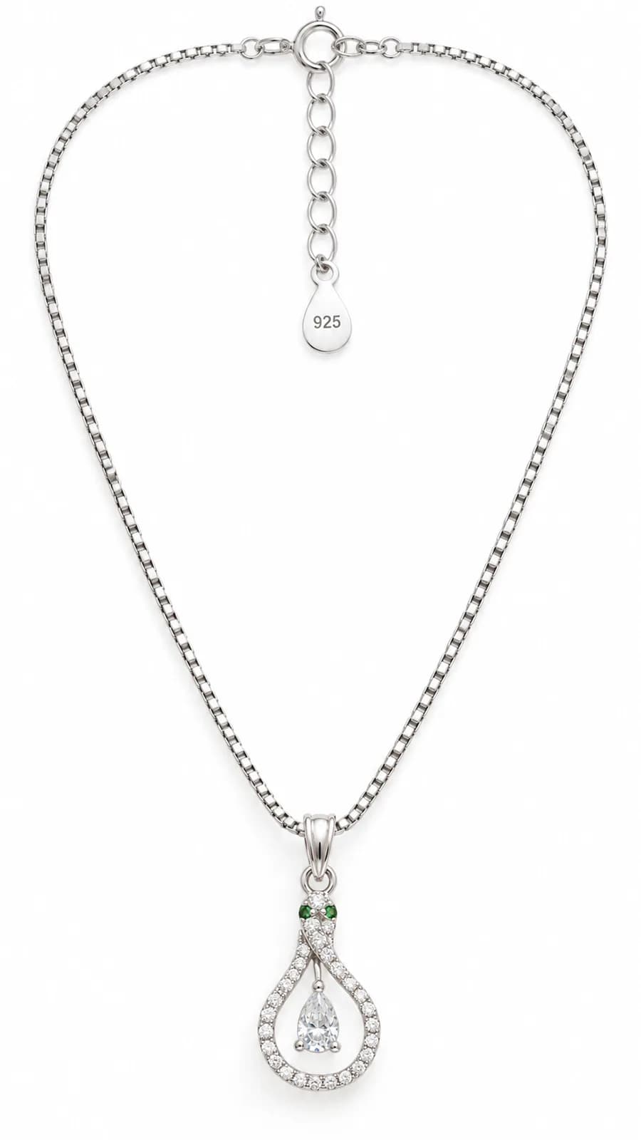 Silver Emerald Teardrop pandent chain