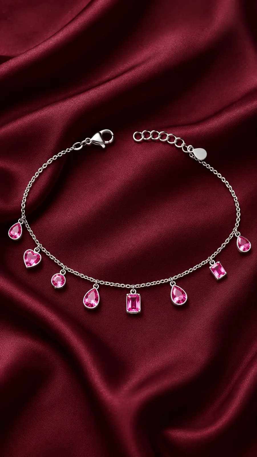 Pink Teardrop Stone Dangle Anklet