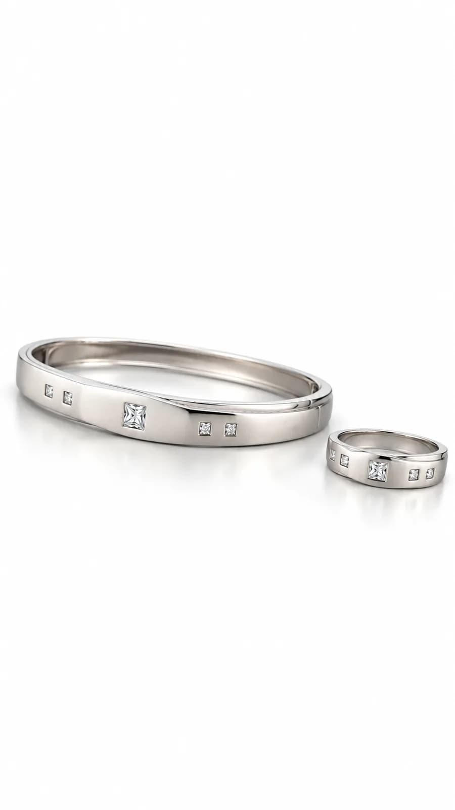 Classic Square-Cut Stonr Silver Bracelet & Ring Set