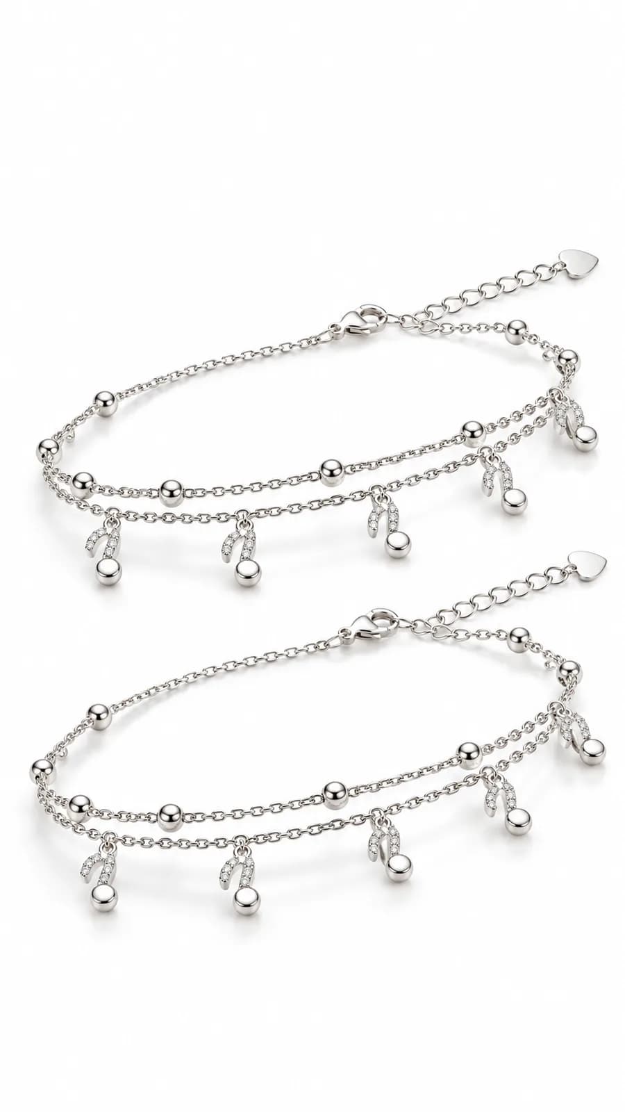 Silver Double-Layer Musical Note Anklet