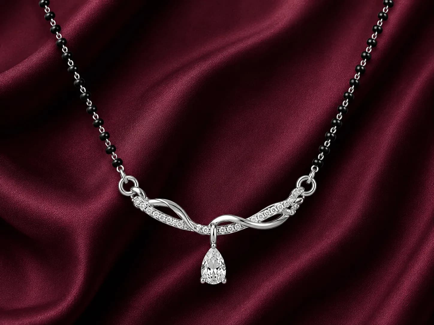 Elegant Teardrop Curve 925 Sterling Silver Mangalsutra