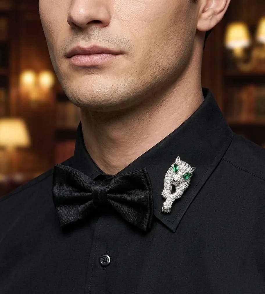 Diamond Panther / Leopard Collar Brooch (Men’s Lapel & Collar Pin)