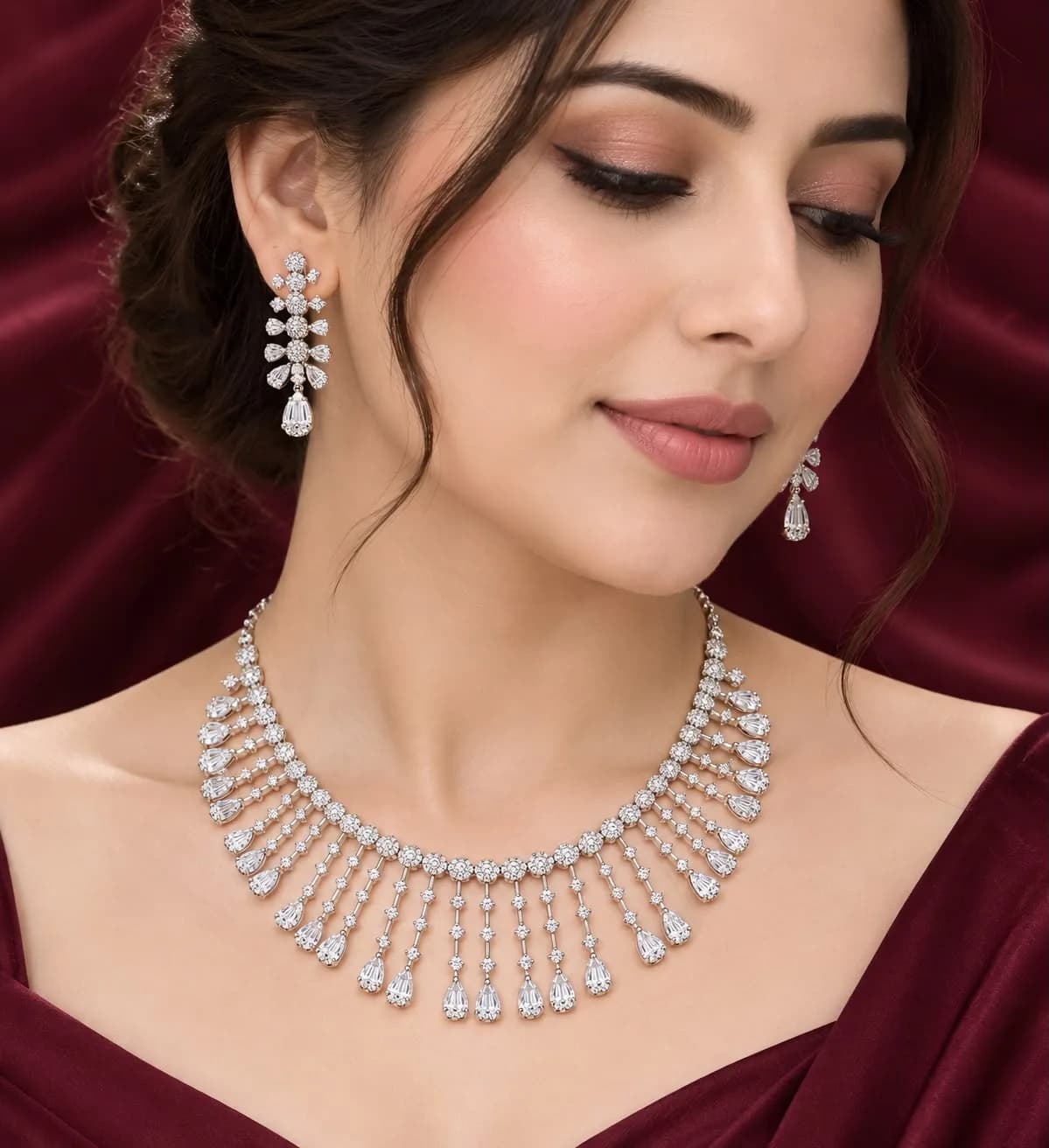 Radiant Teardrop Silver Jewelry Set