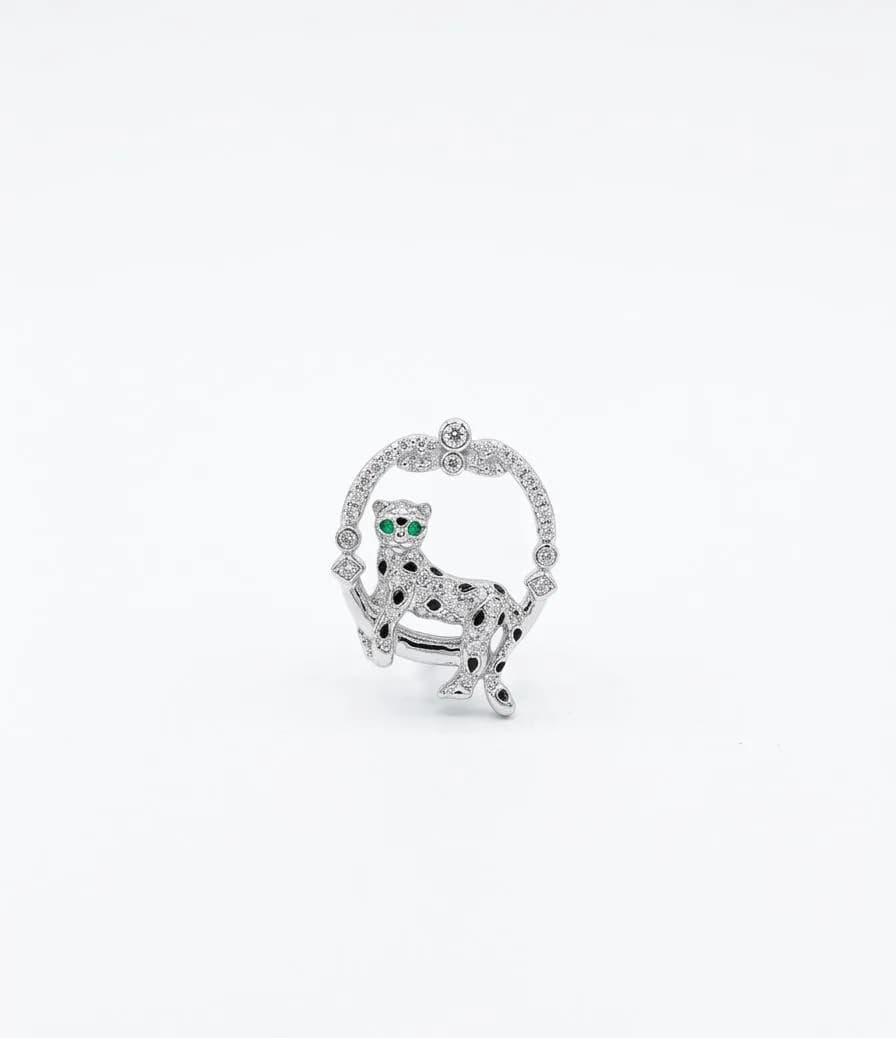 Diamond Panther Circle Collar Brooch