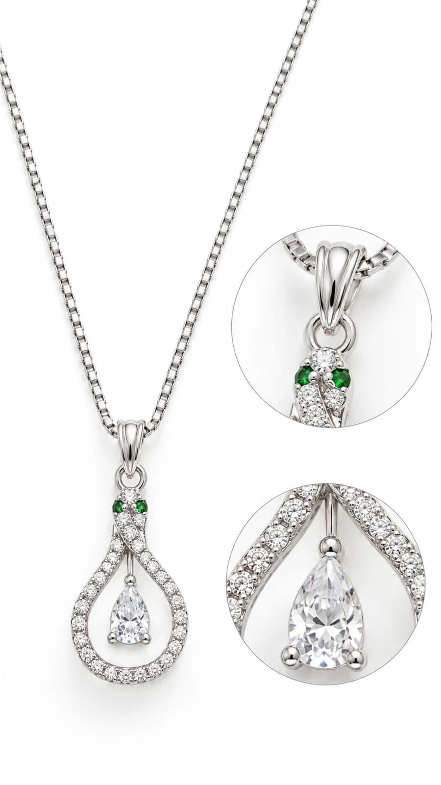 Silver Emerald Teardrop pandent chain