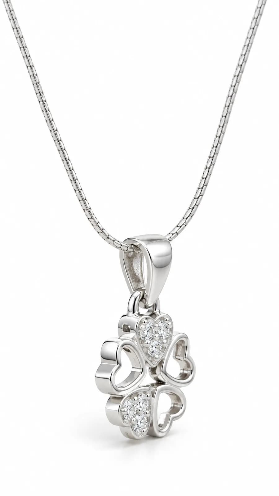 Silver Heart Clover Necklace