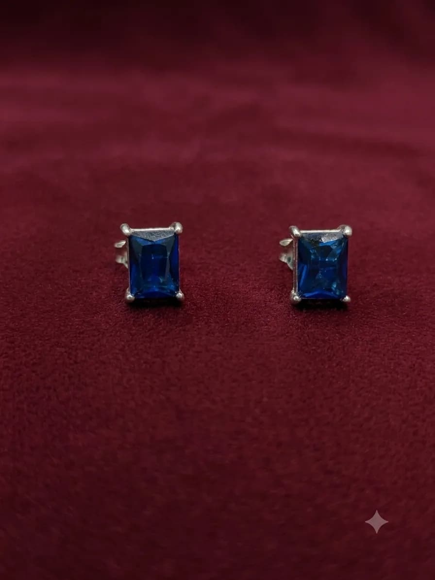 Royal Blue Emerald-Cut Stud Earrings