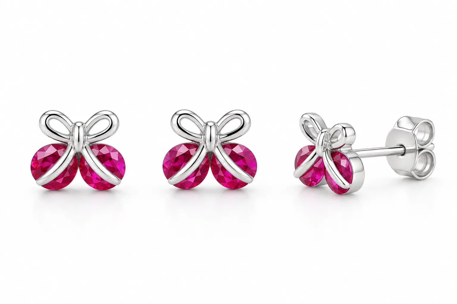 Silver Ruby Butterfly Earring
