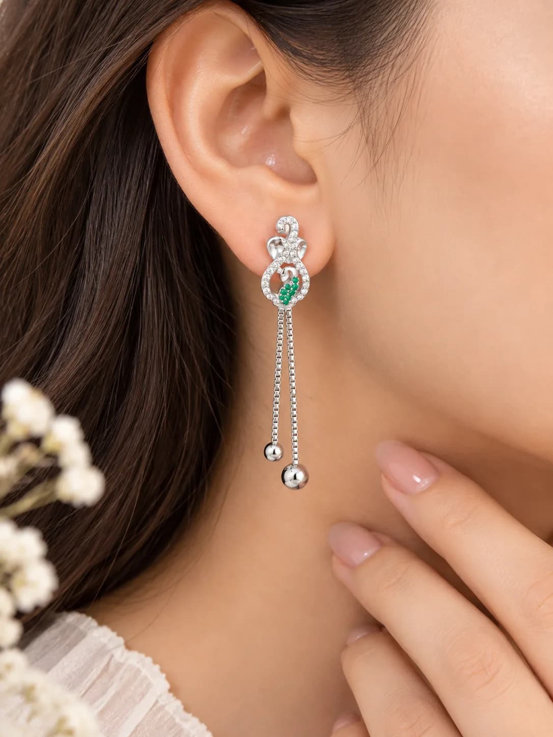 Silver Emerald Cascade Earring
