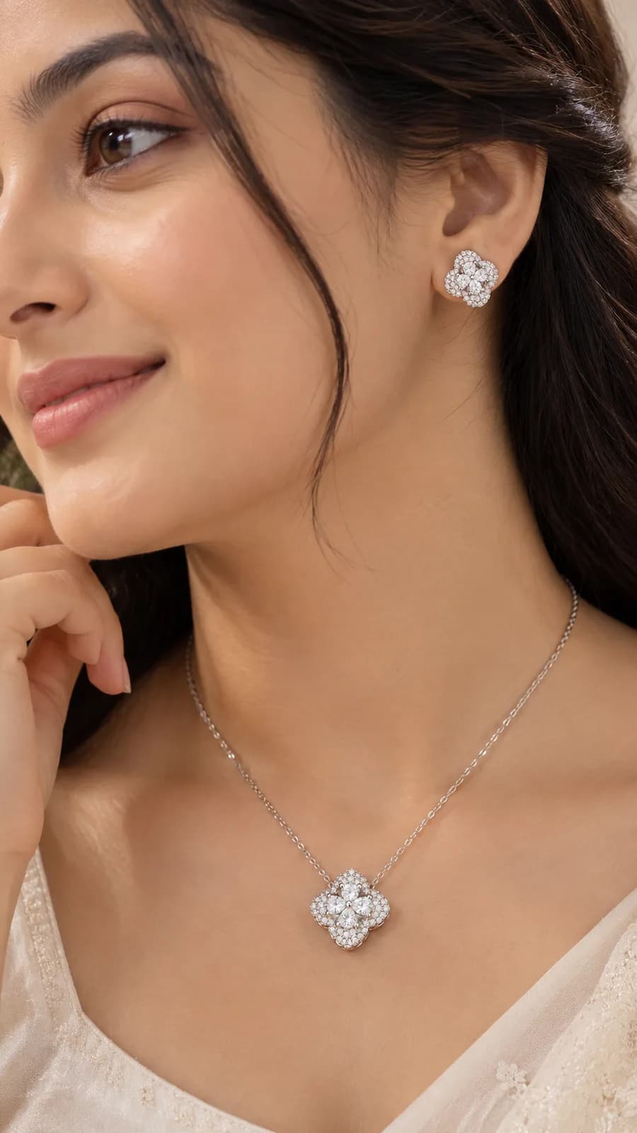 Silver Floral Crystal Necklace