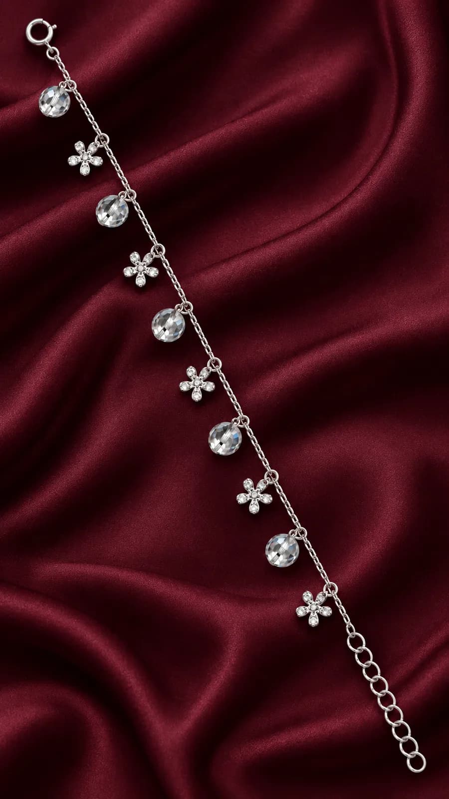 Silver Crystal Charm Anklet