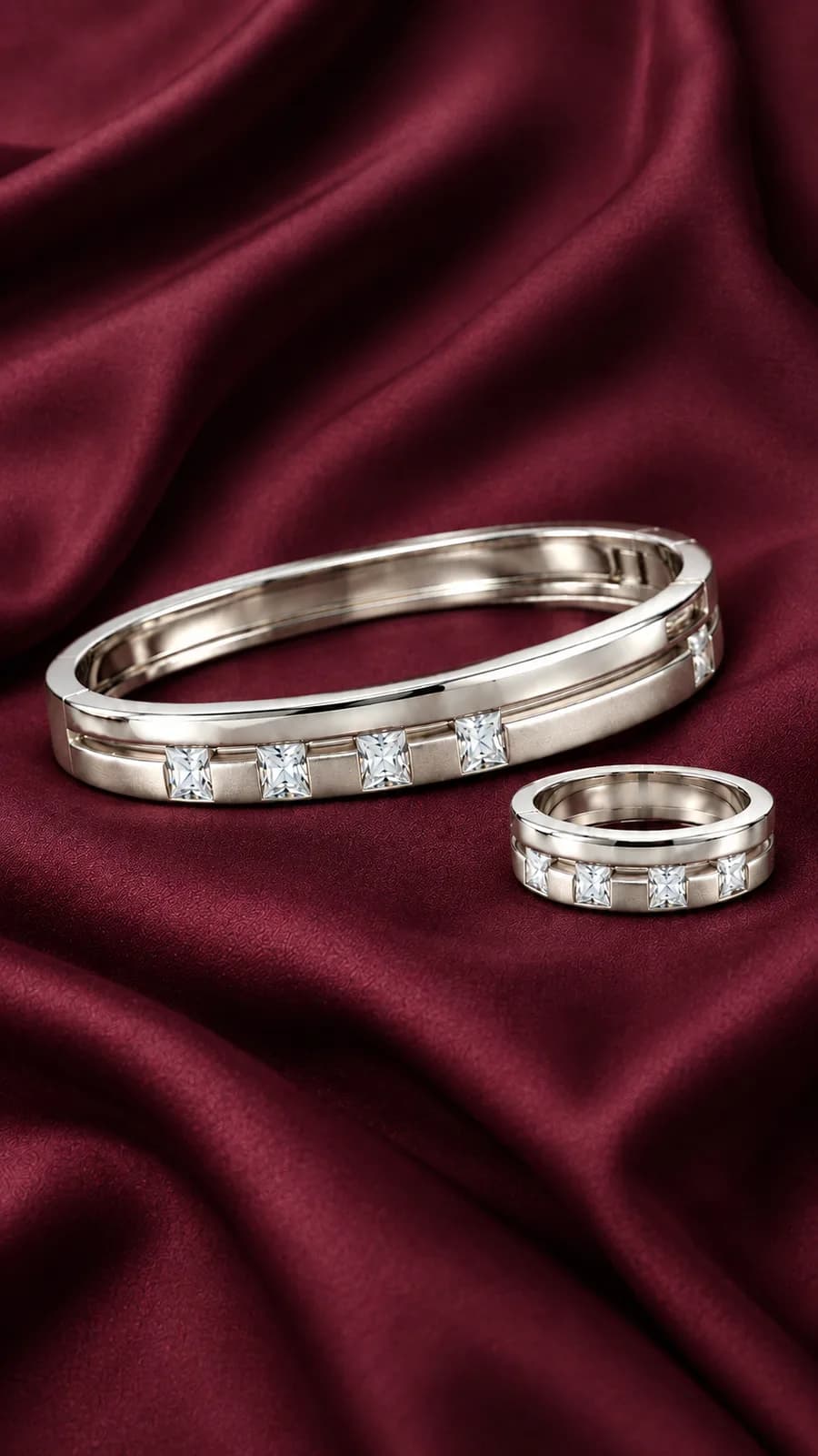 Classic Square-Cut Sterling Silver Bracelet & Ring Set
