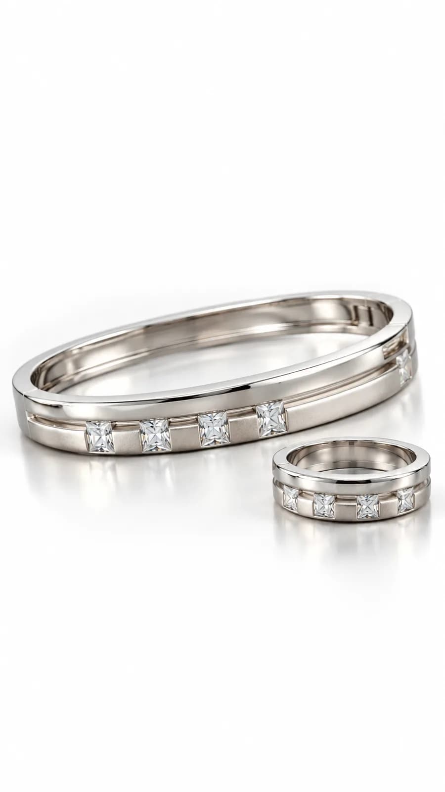 Classic Square-Cut Sterling Silver Bracelet & Ring Set