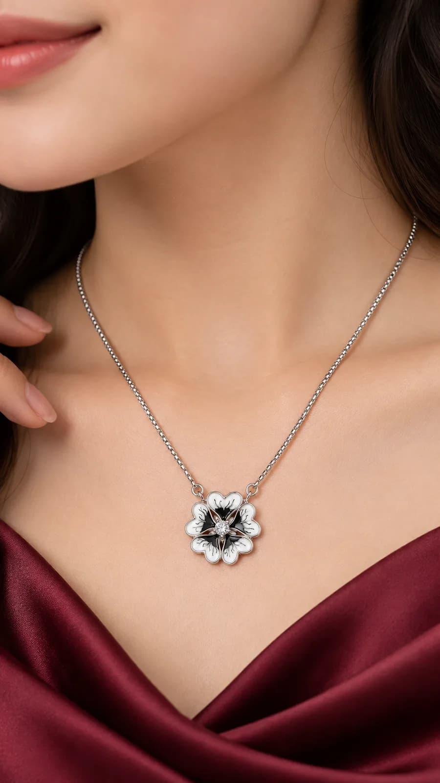 White & Black Floral Resin Art Pendant