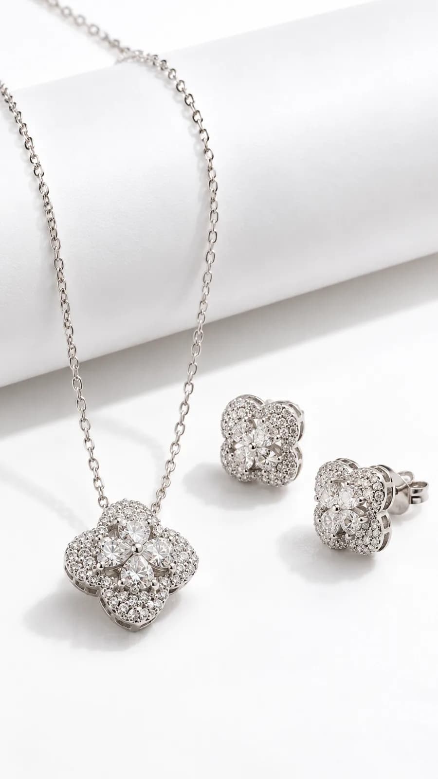 Silver Floral Crystal Necklace