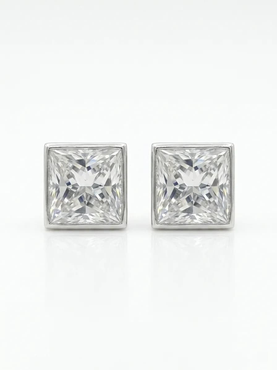 Princess-Cut Solitaire Bezel Stud Earrings