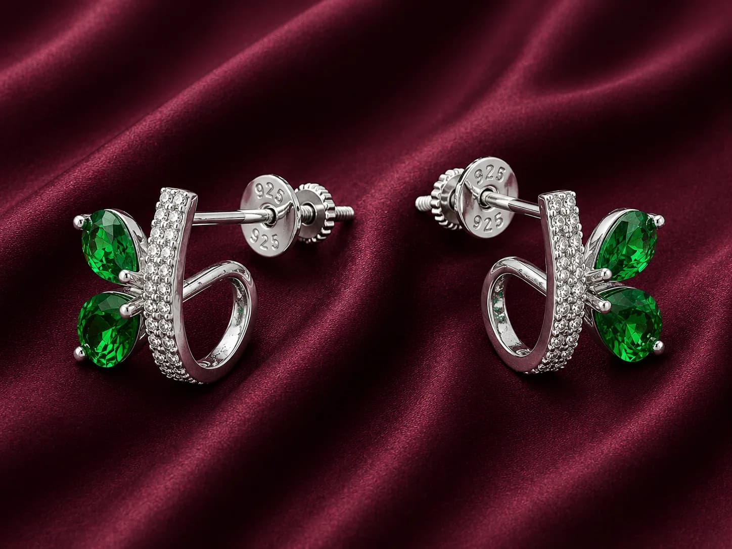 Green Leaf Crystal Stud Earrings