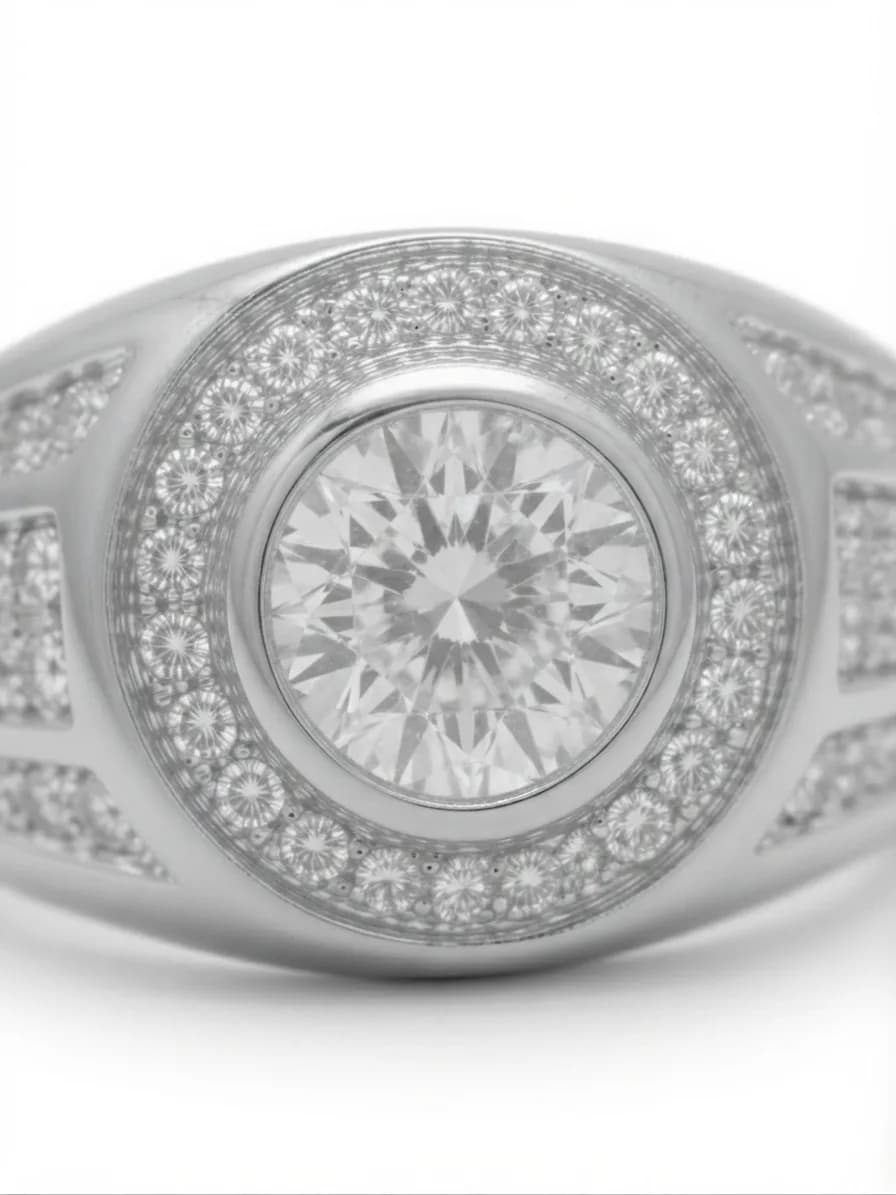 Pave-Accented Round Halo Signet Ring