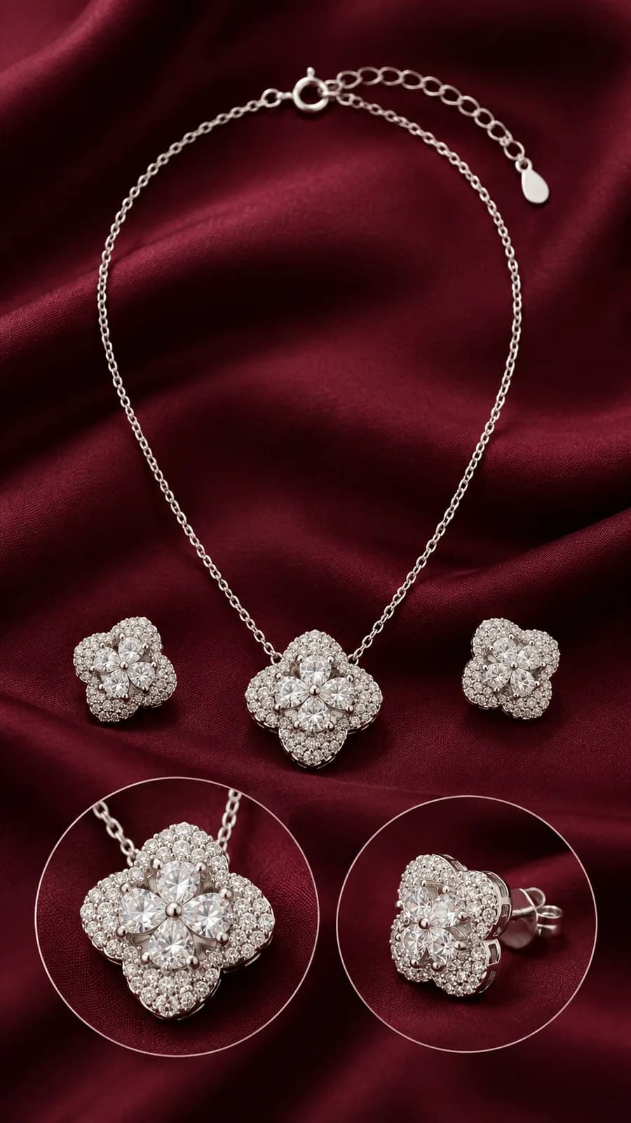 Silver Floral Crystal Necklace