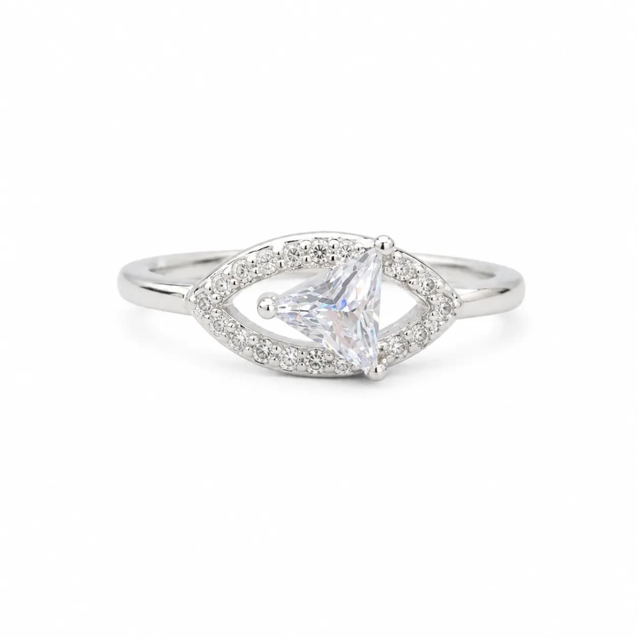 Sterling Silver Triangle Halo Solitaire Ring