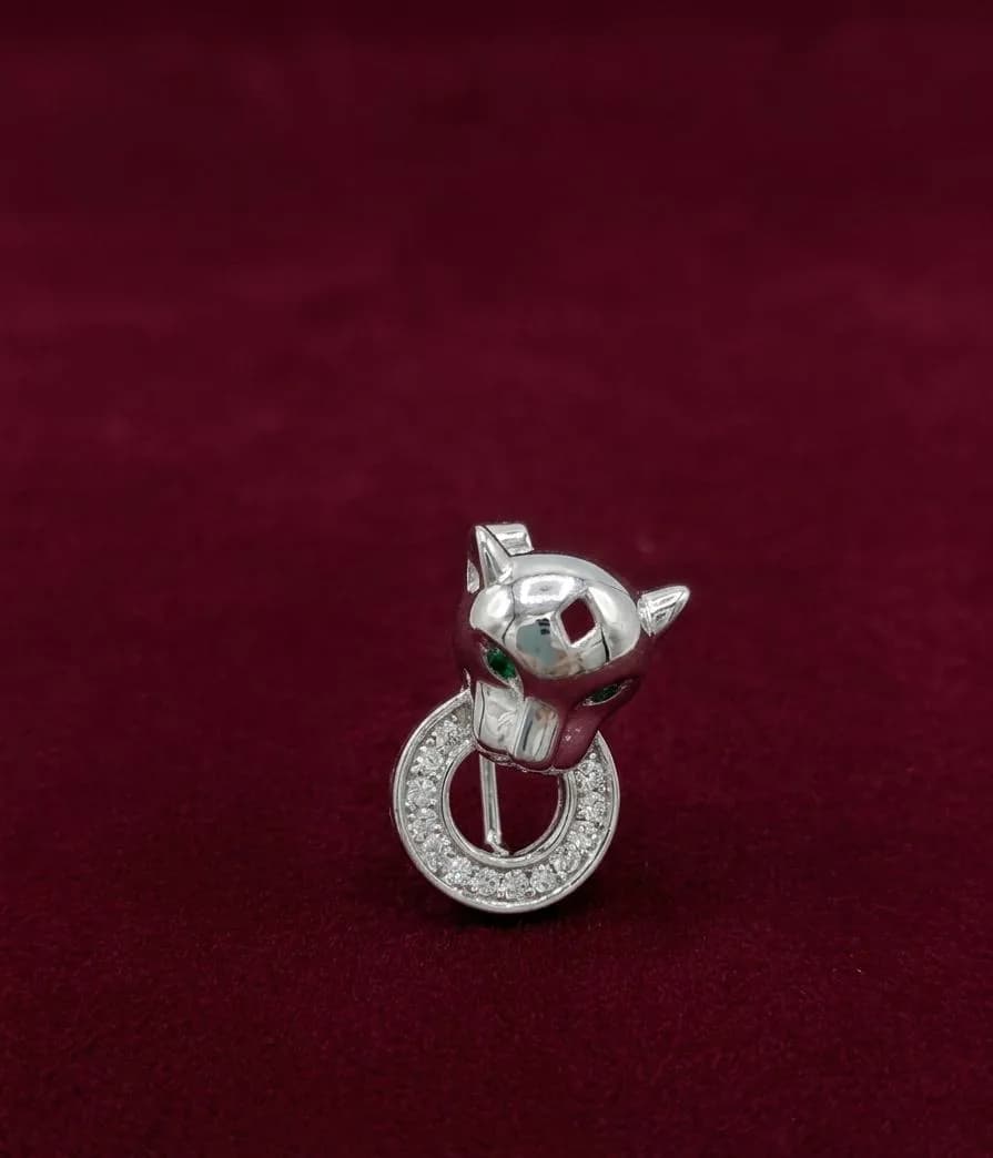 Emerald-Eyed Silver Panther Collar Brooch