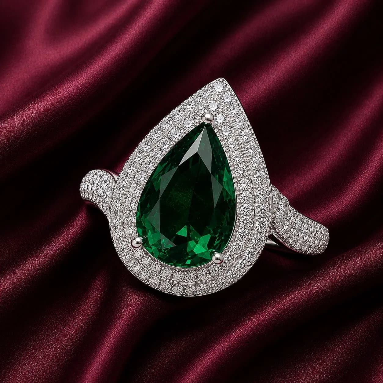 Emerald Teardrop Halo Ring