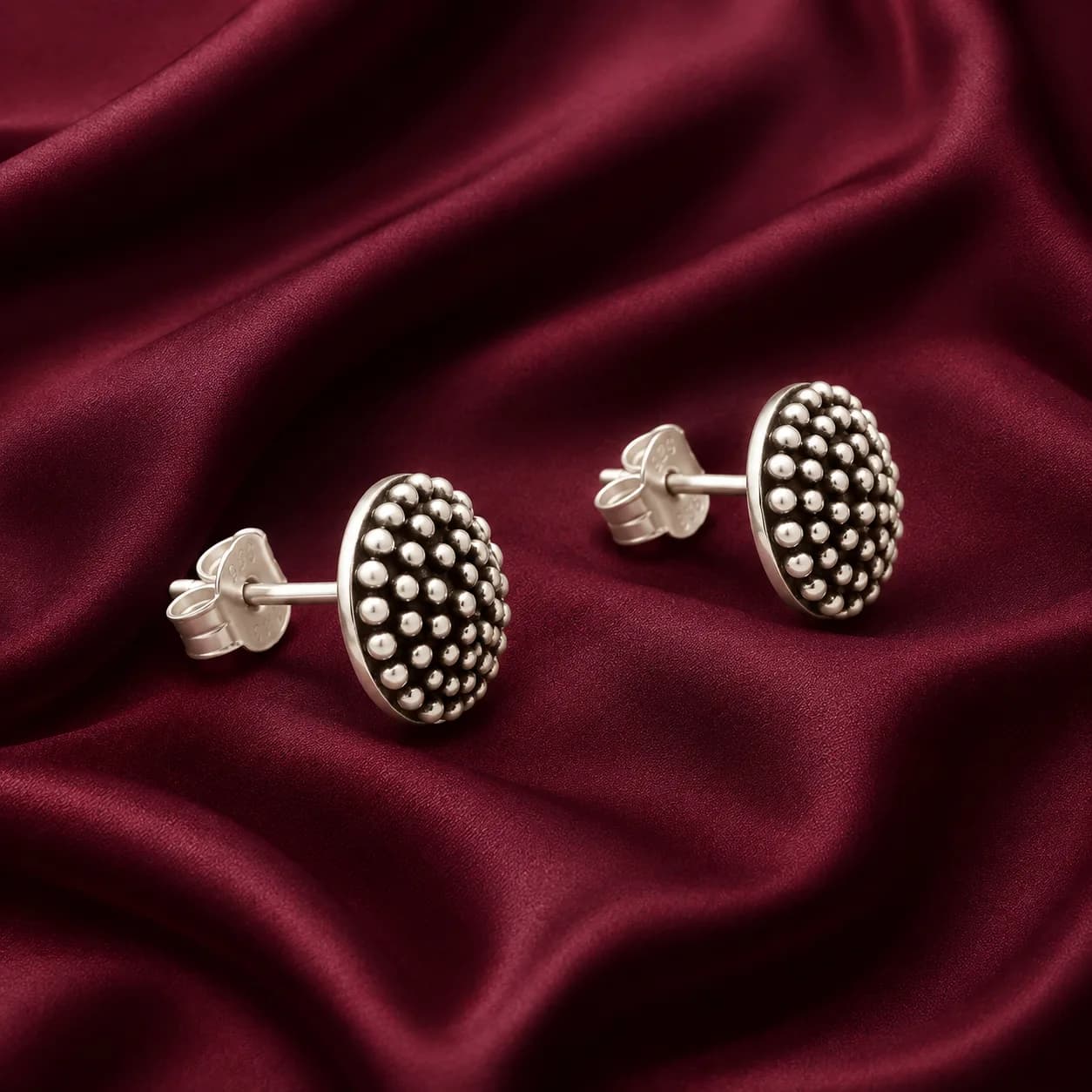 Beaded Dome Sterling Silver Stud Earrings