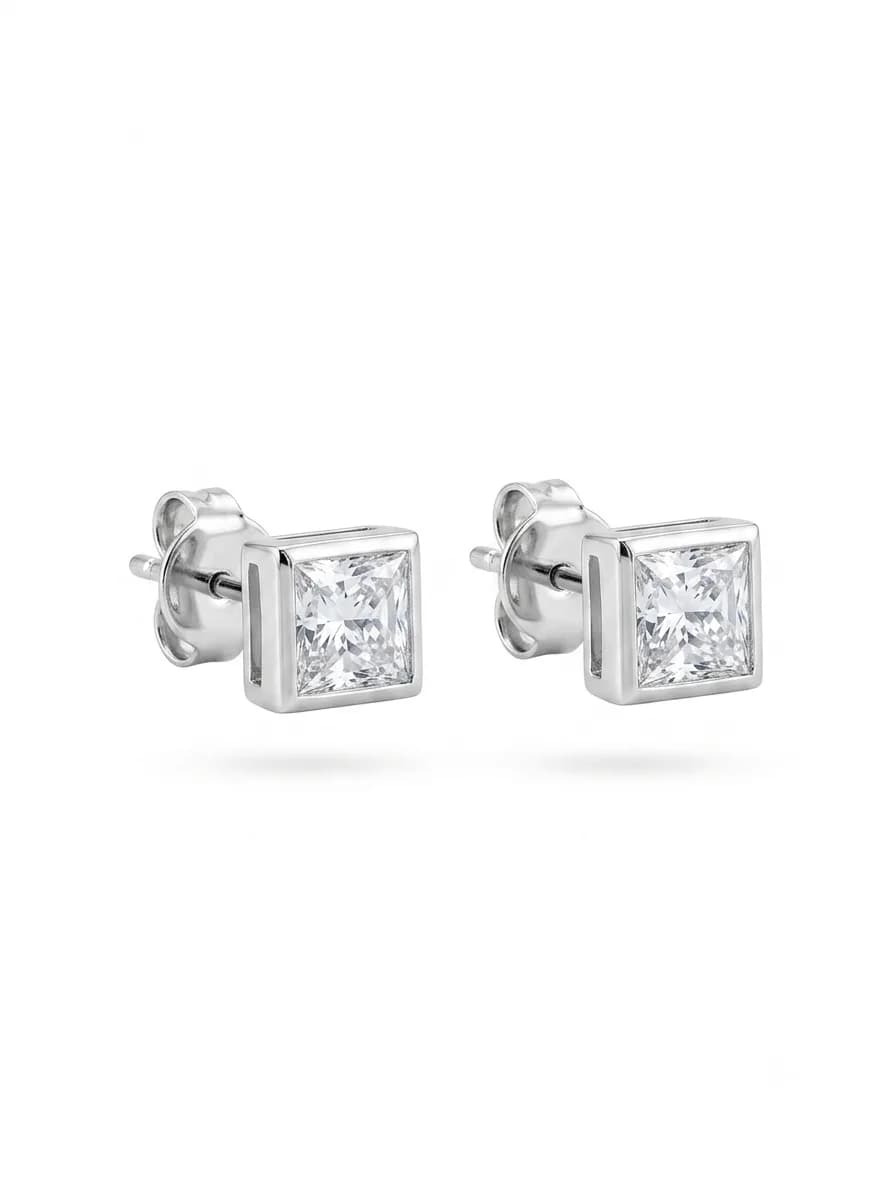 Princess-Cut Bezel Solitaire Stud Earrings