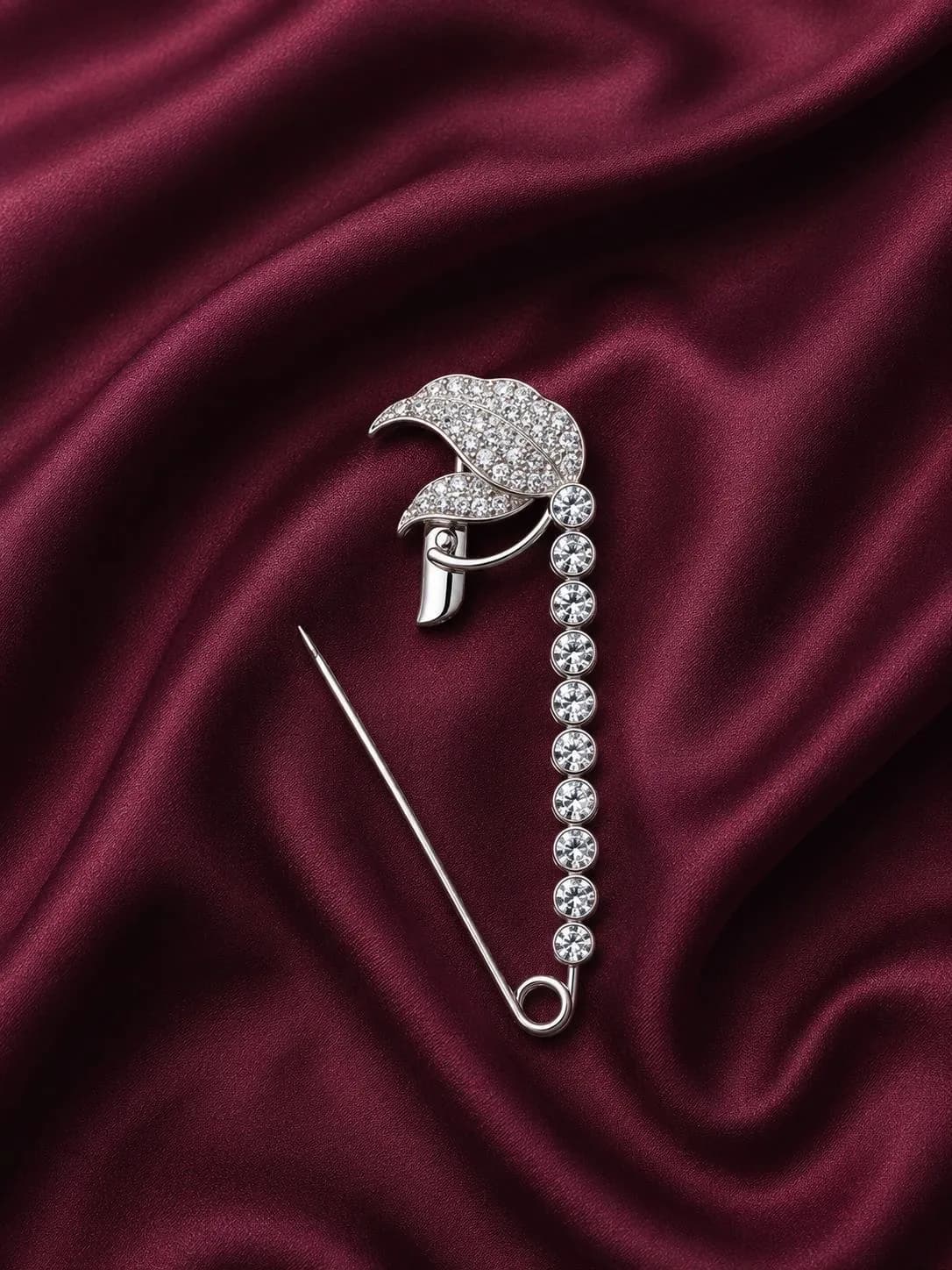 Crystal Leaf Elegance Saree Pin
