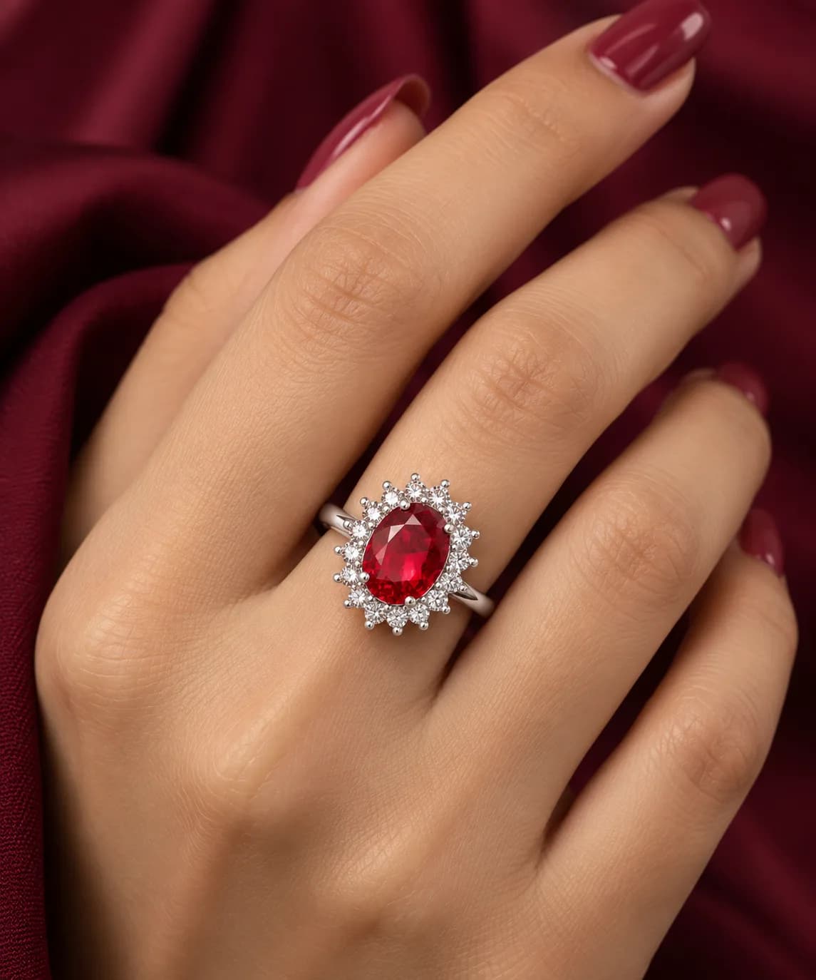Sterling Silver Ruby Halo Ring