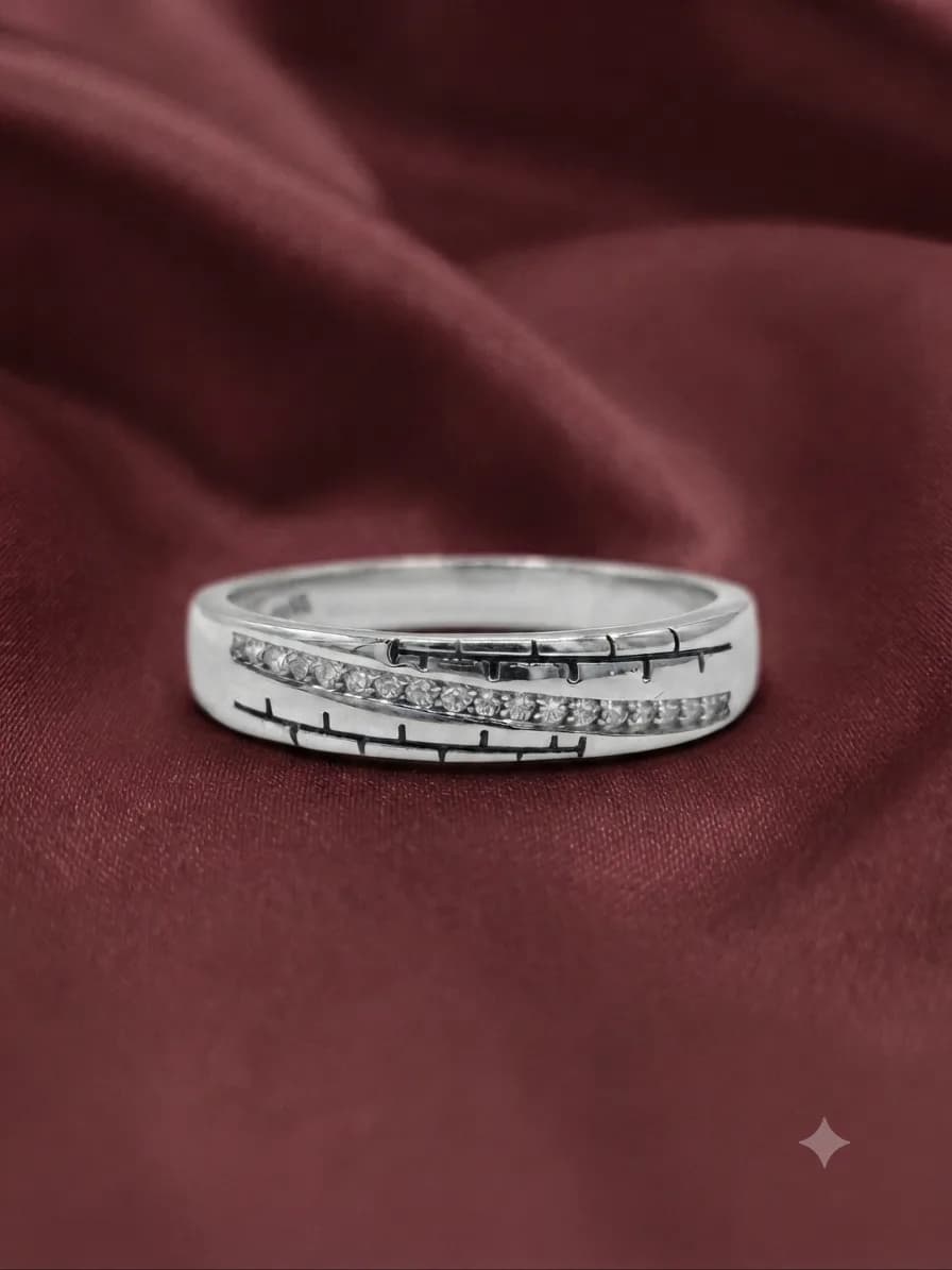 Diagonal Wave Pavé Sterling Silver Ring