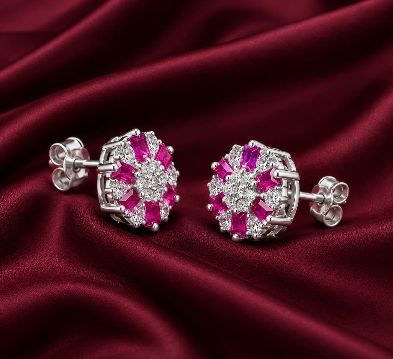 Silver Pink Bloom Earring