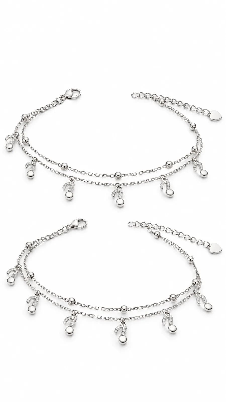 Silver Double-Layer Musical Note Anklet
