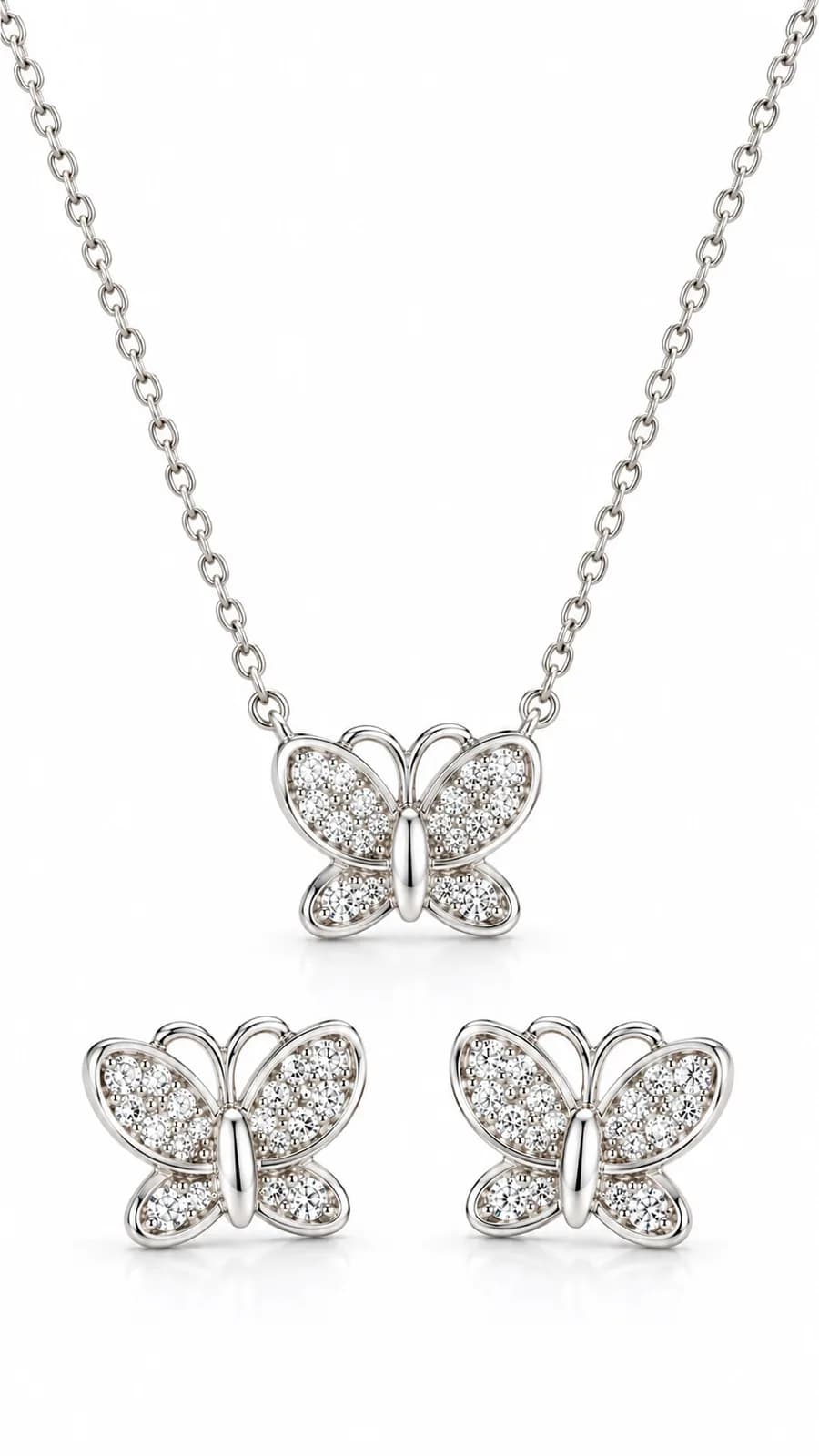 Silver Butterfly Pendant chain with earing