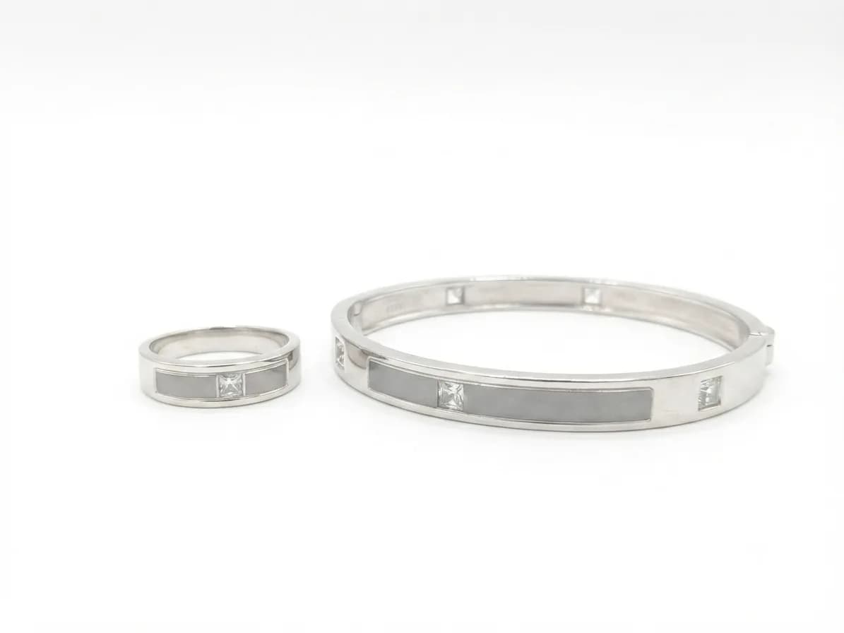 The Slate Inlay Bangle with Ring