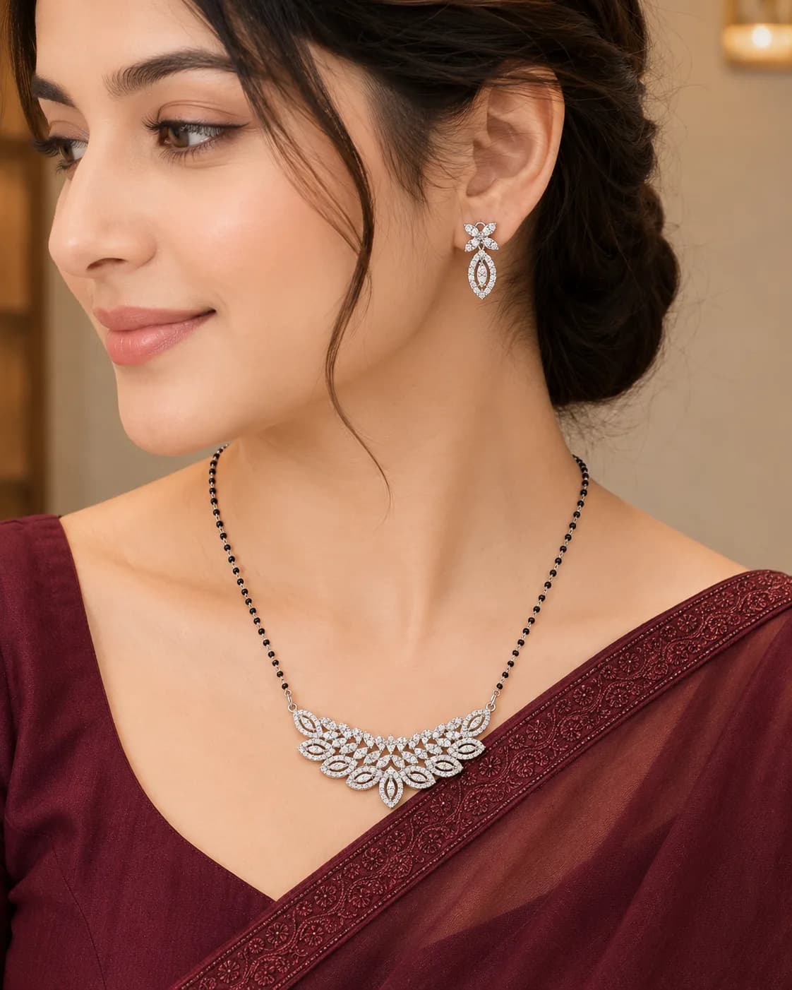 Royal Floral Cascade Diamond Mangalsutra