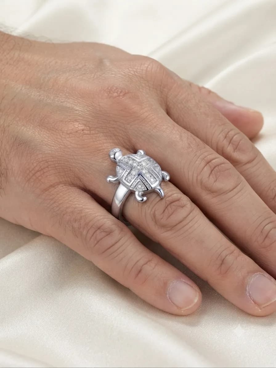 Silver Geometric Turtle Ring