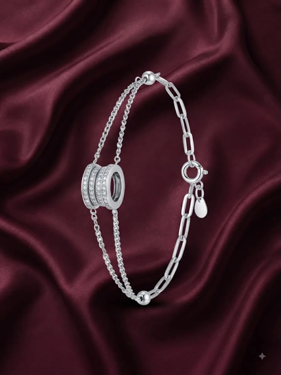 Double Layer Crystal Barrel Bracelet