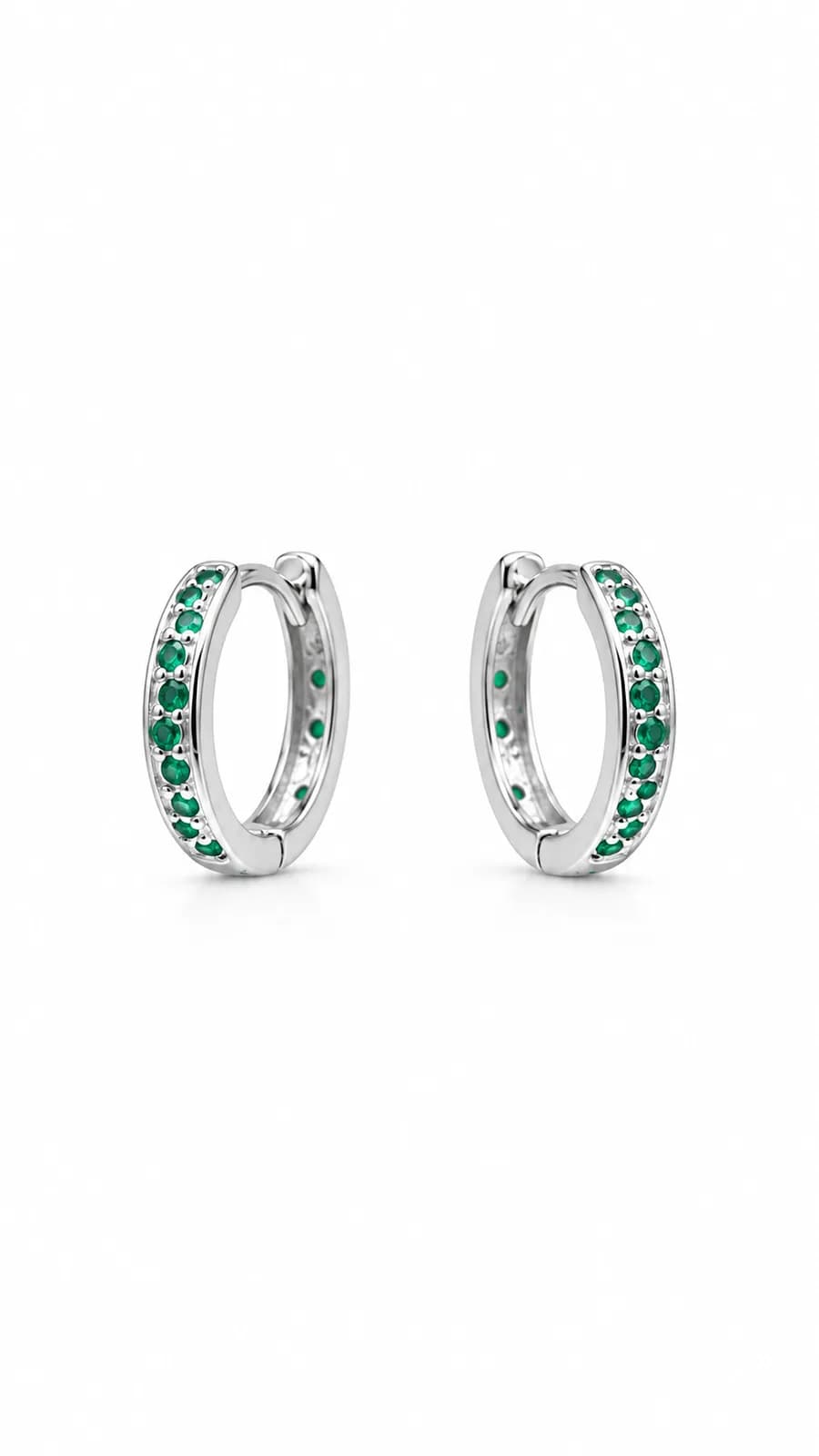 Silver Leaf & Green Stone Mini Hoops