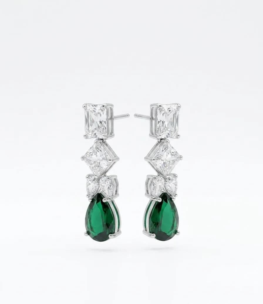 Emerald Tear Cascading Crystal Drop Earrings