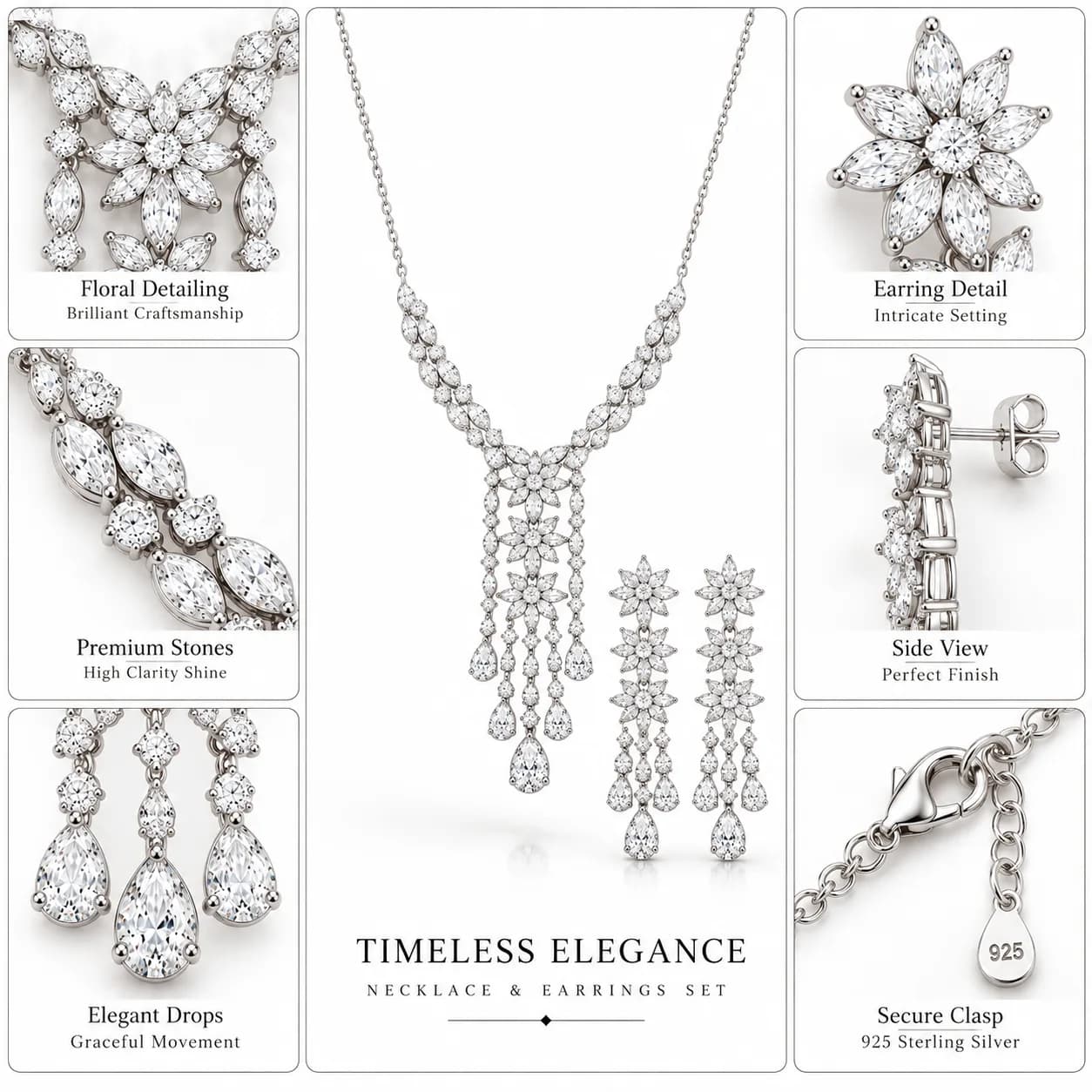 Floral Cascade Silver Jewelry Set