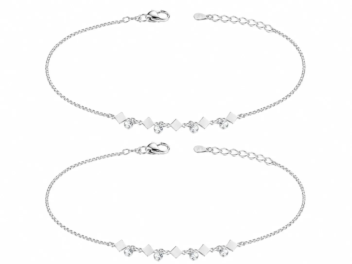 Crystal Design Silver Anklet