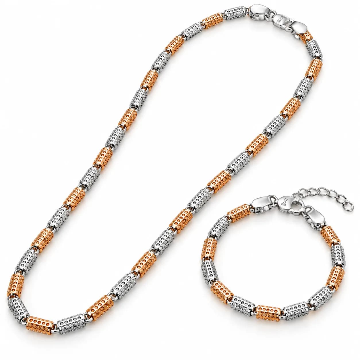 Men’s Two-Tone 925 Sterling Silver Chain & Bracelet Set
