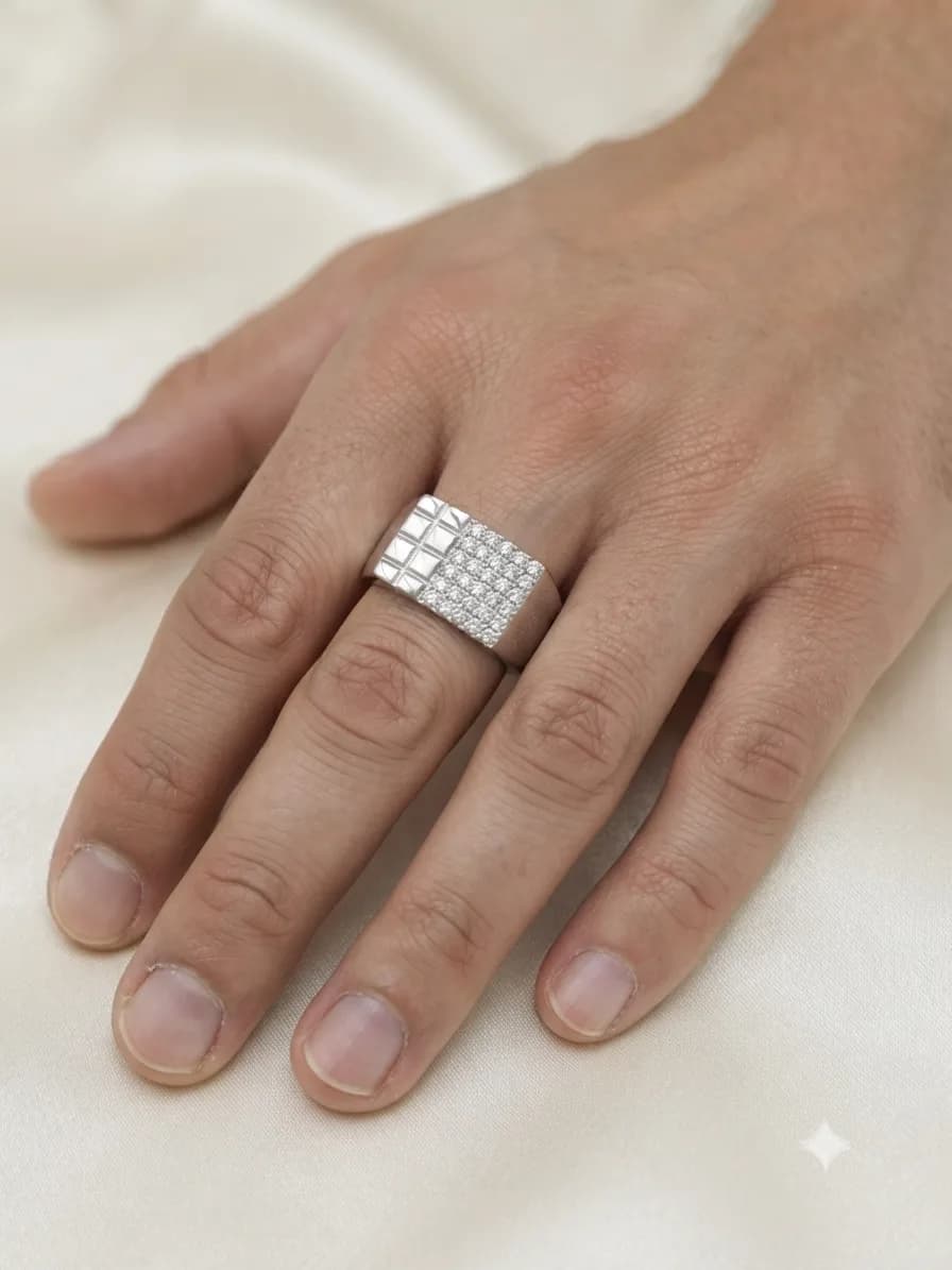 Silver Pave Grid Ring