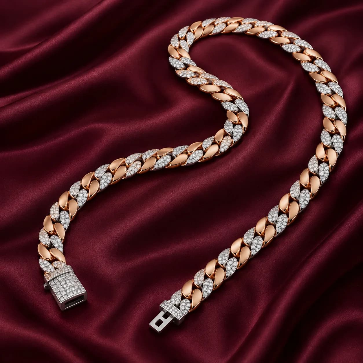 Two-Tone Pavé Leaf Link Chain
