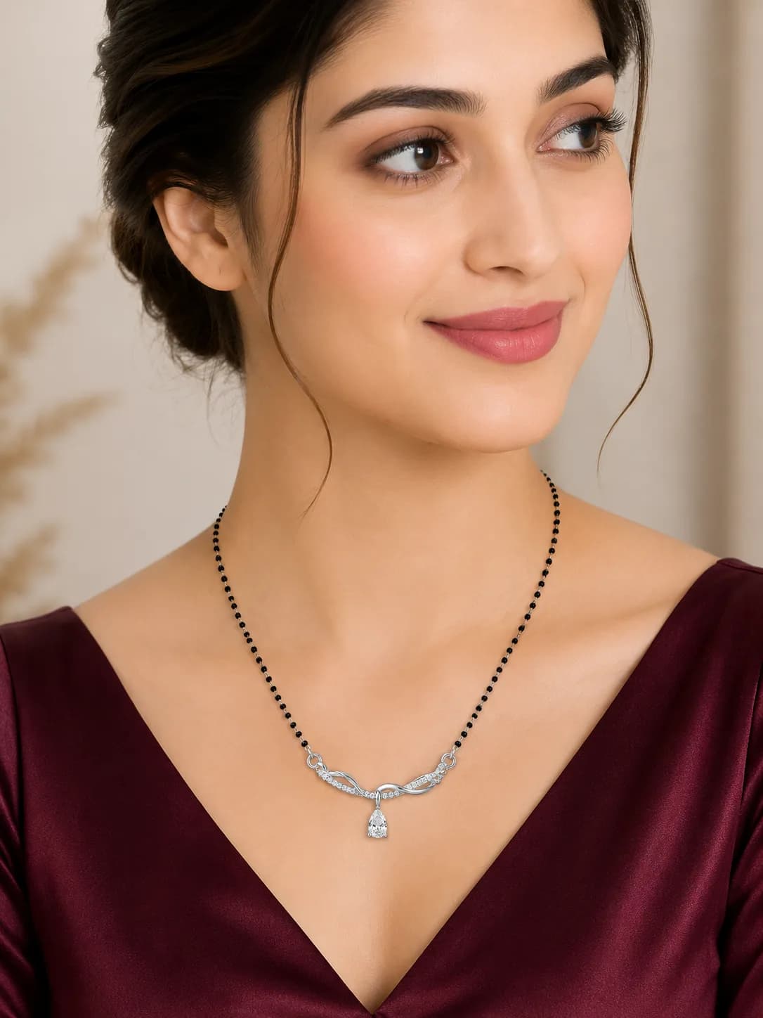 Elegant Teardrop Curve 925 Sterling Silver Mangalsutra