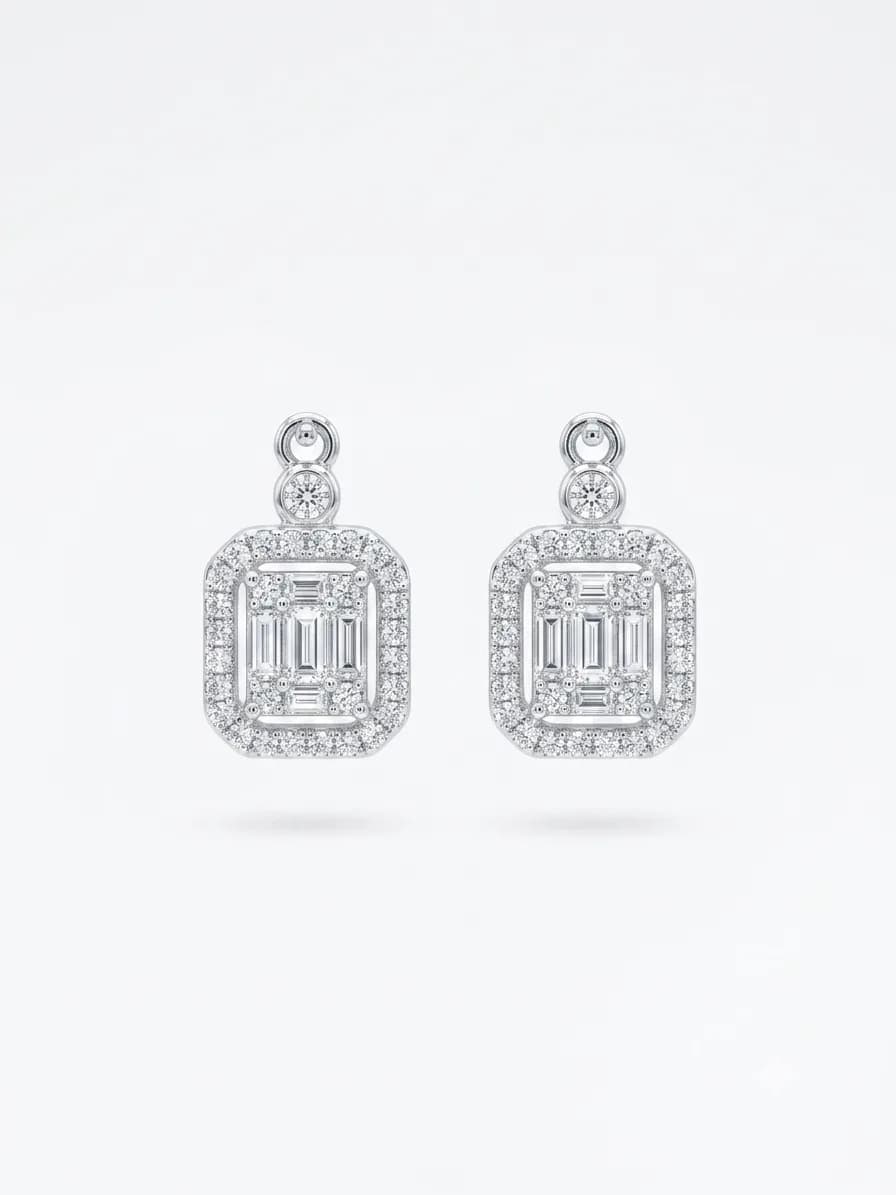 Emerald-Cut Illusion Diamond Stud Earrings