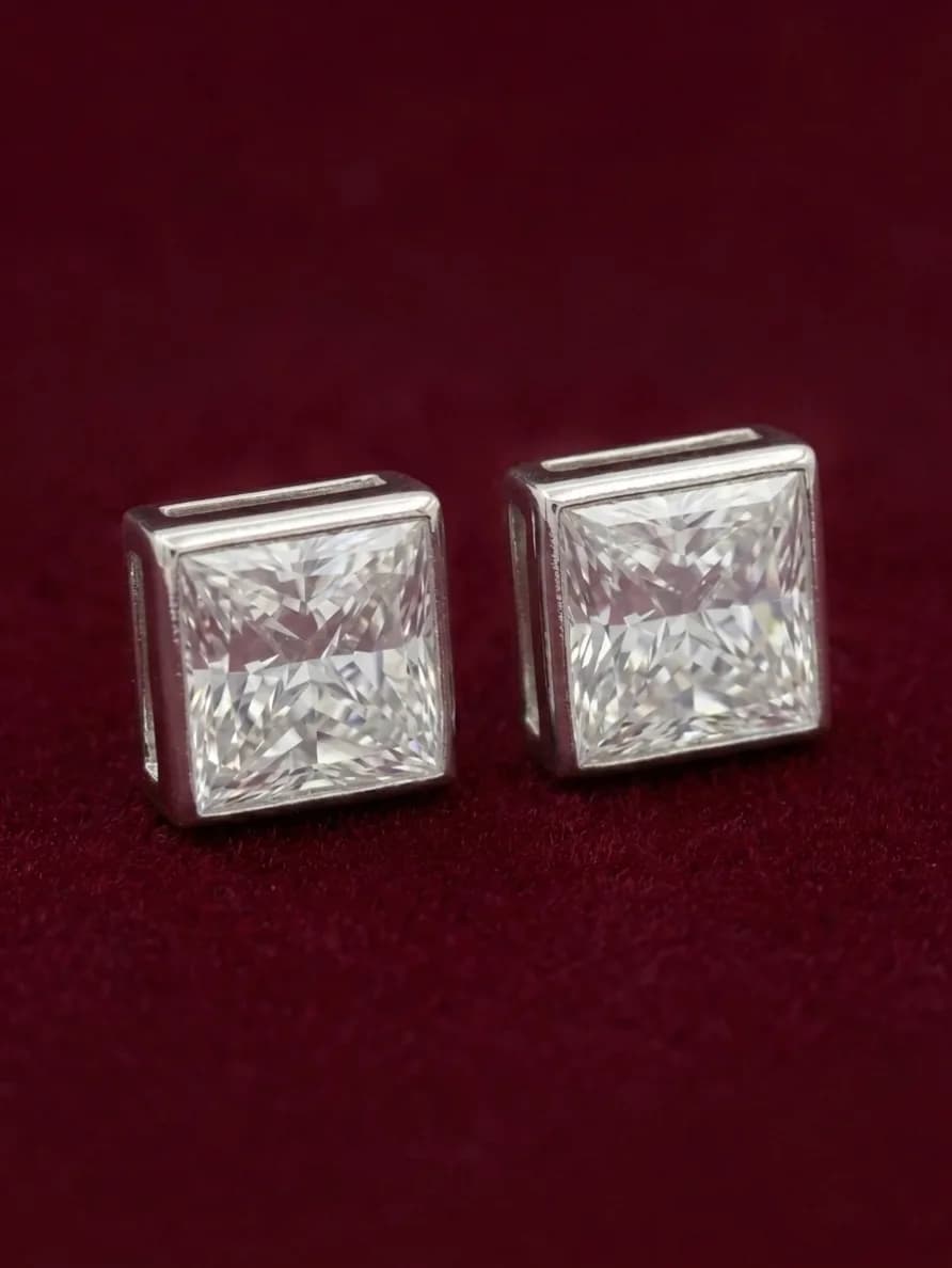 Princess-Cut Solitaire Bezel Stud Earrings
