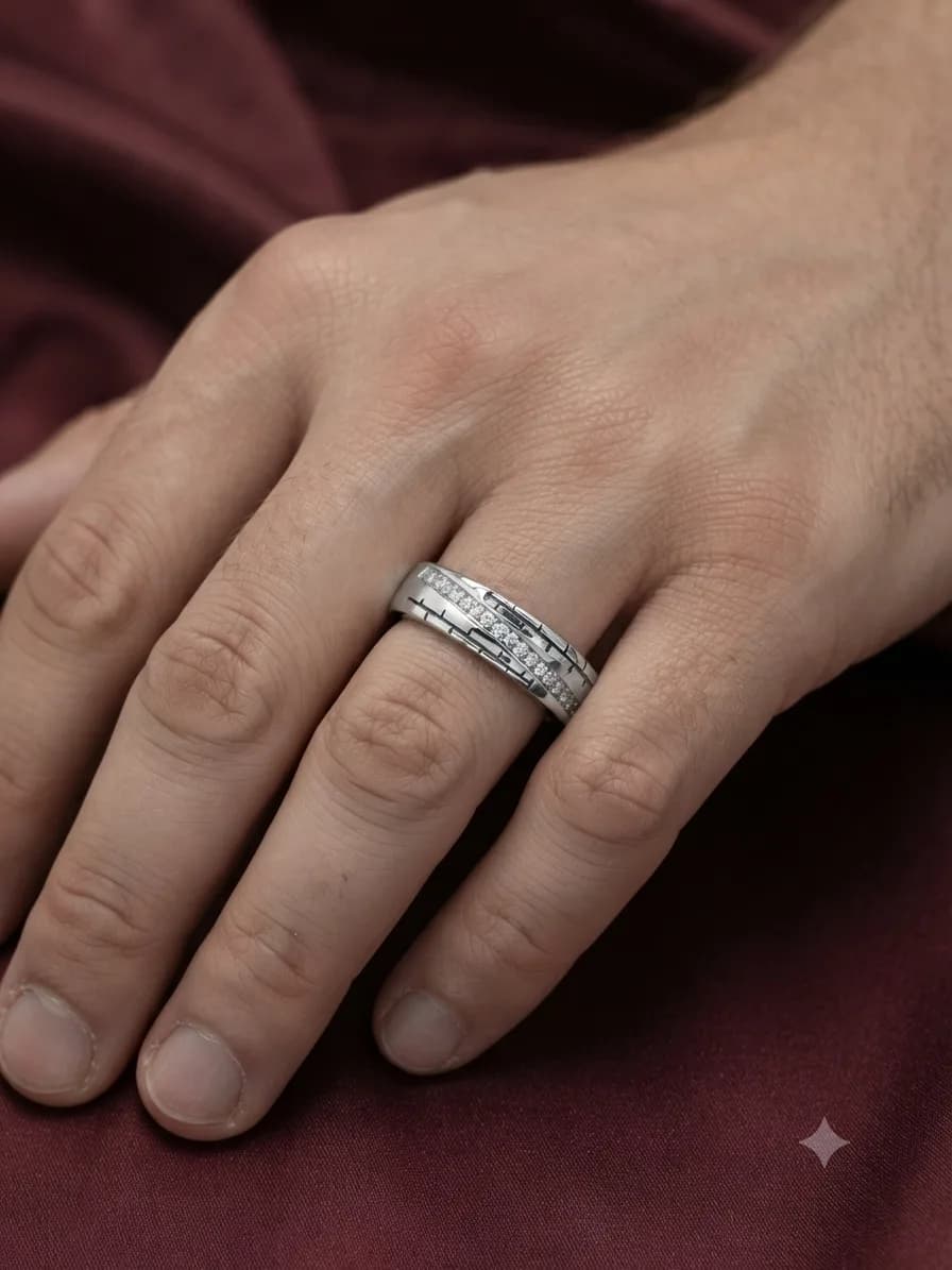 Diagonal Wave Pavé Sterling Silver Ring