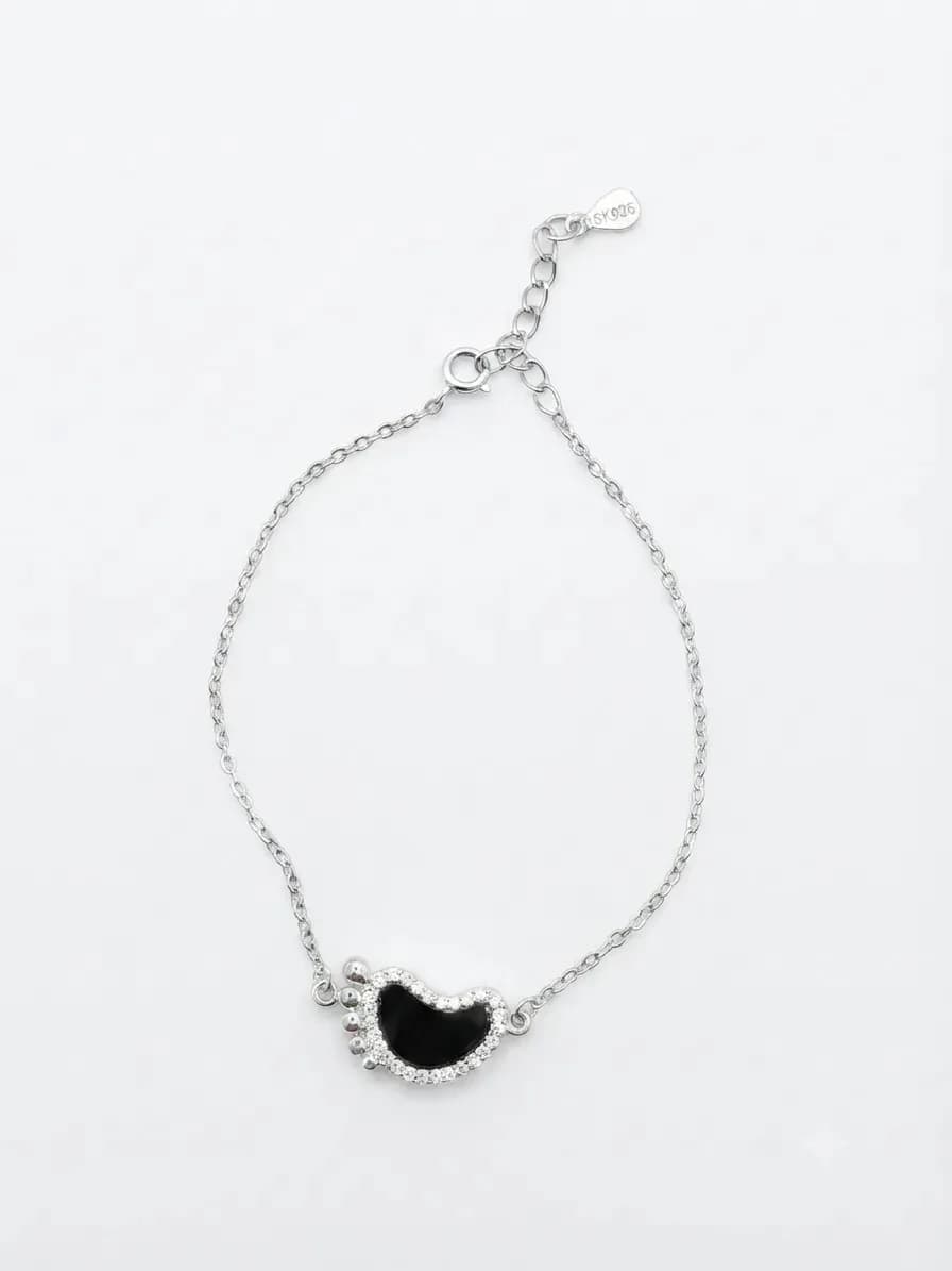 Silver Black Heart Charm Bracelet